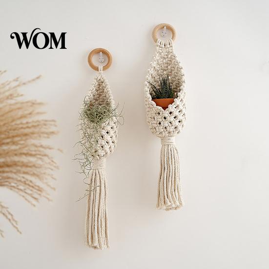 Eleganter Hängepflanzenhalter, geflochtener Hängekorb, Boho Pflanzenhänger mit Quasten, ohne Bohren geknüpfter Baumwollseil für Zimmerpflanzen