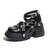 2025 Punk Women's Chunky Heels Shoes Fashion Black Gothic Buckle Belt Straps Platform Casual Pumps