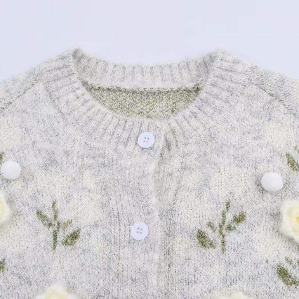 European and American style, new women's clothing, foreign style, fashionable, casual, three-dimensional flower knitted cardigan
