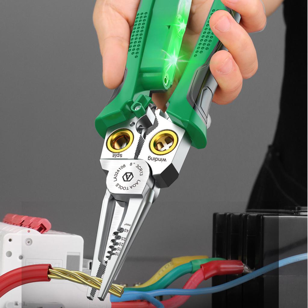 8-in-1 Hand Tools Stainless Steel Wire Stripping Needle Nose Pliers Multi-function Electrician Pliers with Electrical Measurement