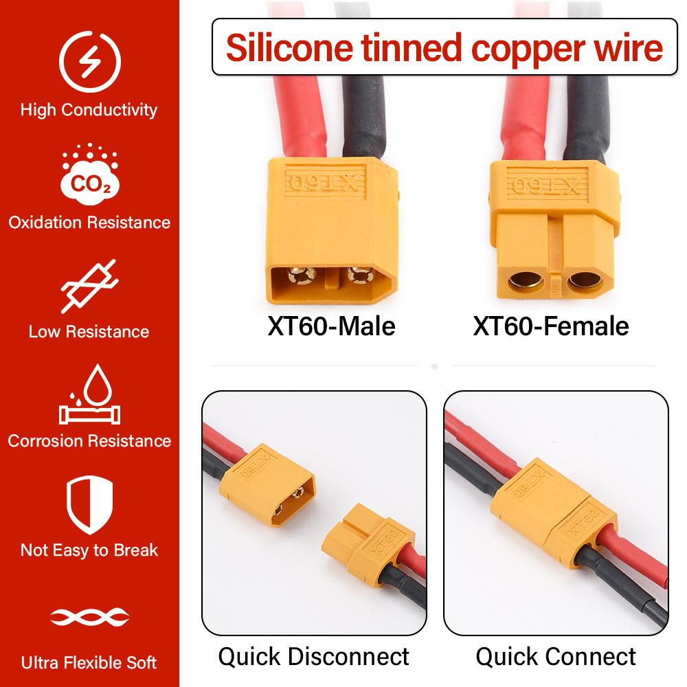 15cm 14AWG 2Pcs of XT60 Battery Male Female Connector Plug With Silicon Wire Cable Photovoltaic Cells Solar System