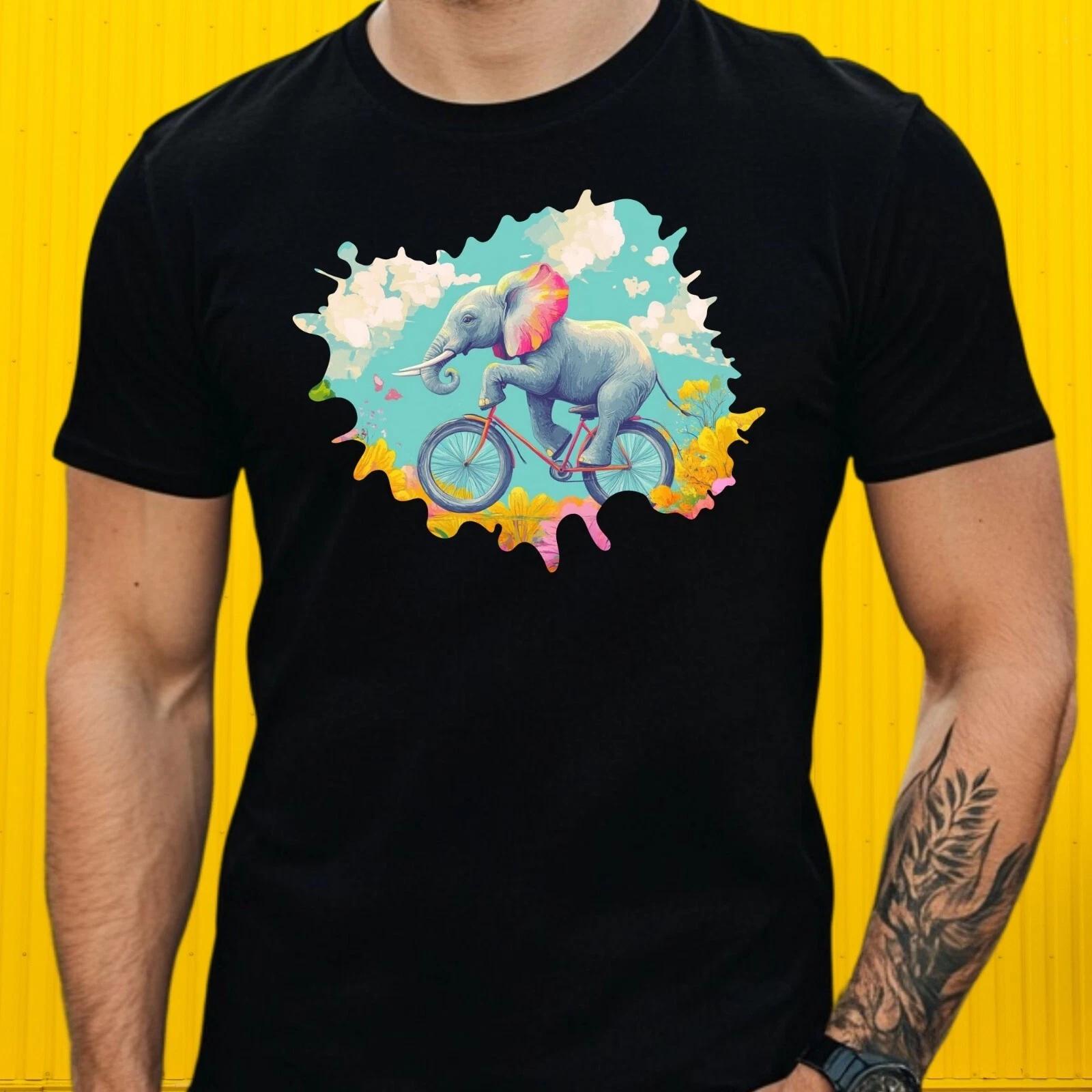 T-Shirt Herren Elefant auf Fahrrad Motiv Baumwolle Größe S bis 5XL XS