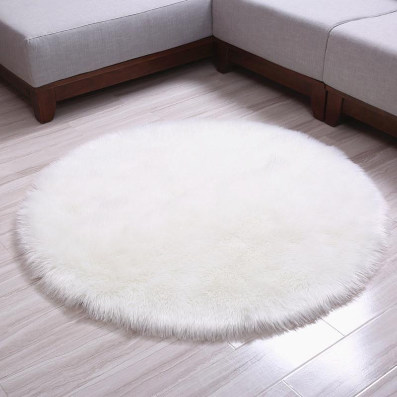 Modern Plush Round Faux Wool Floor Mat for Computer Chairs and Bedrooms