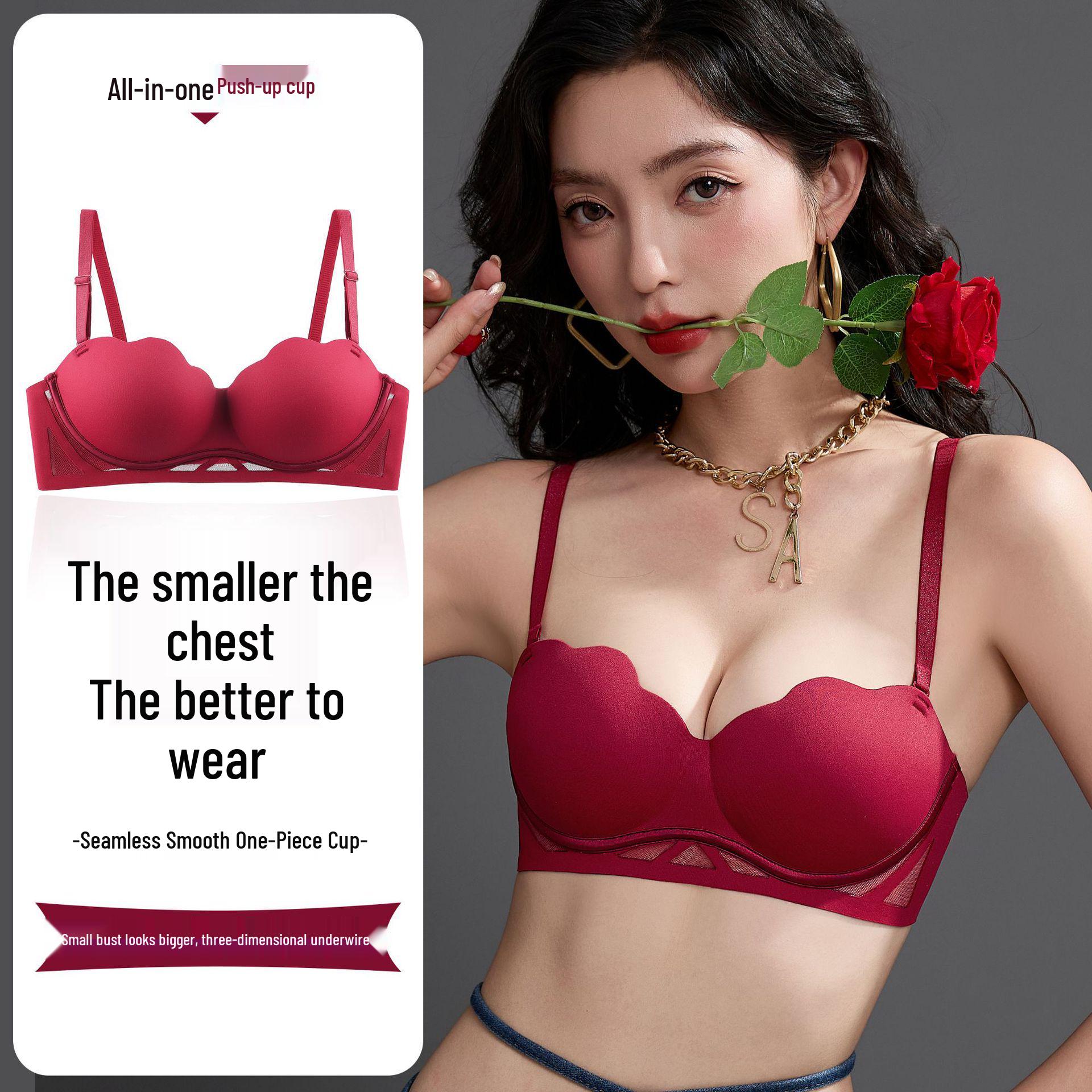 

Бесшовный бюстгальтер пуш-ап без бретелей лепесткового красного цвета - Предотвращает провисание, Дышащий, Тонкий, Подчеркивает маленькую грудь 38/85AB