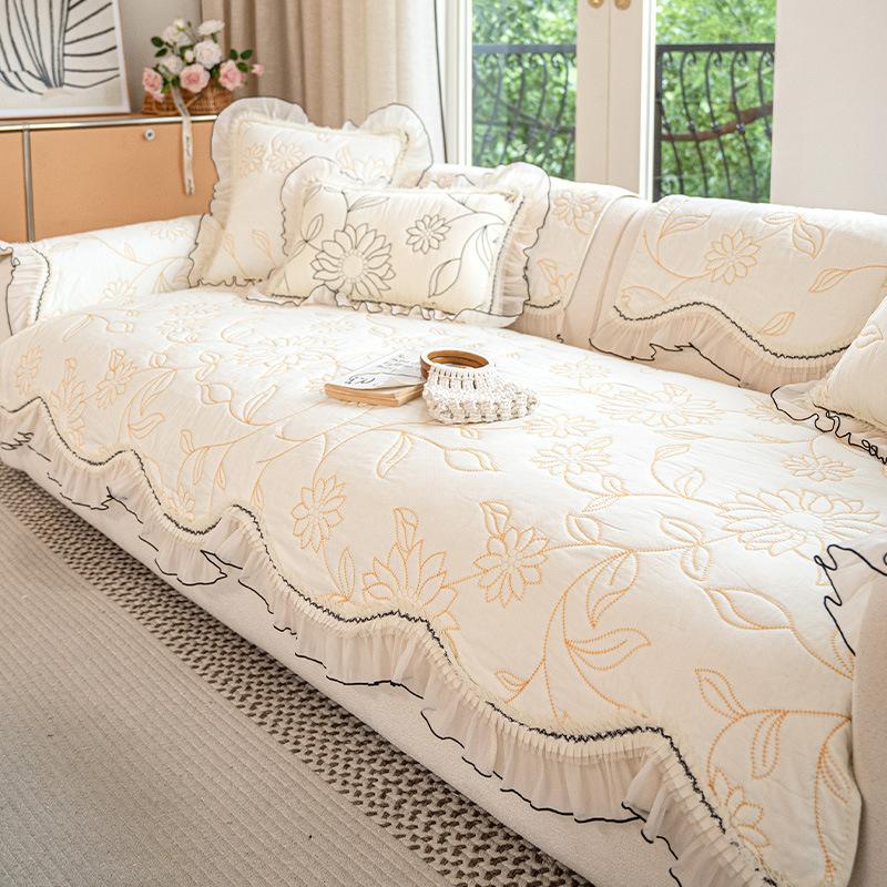 

2025 новый высококачественный вышитый французский ретро хлопковый диванный подушка прямой ряд кожаный диван нескользящий чехол для дивана 45 * 45cm Pillow Cover