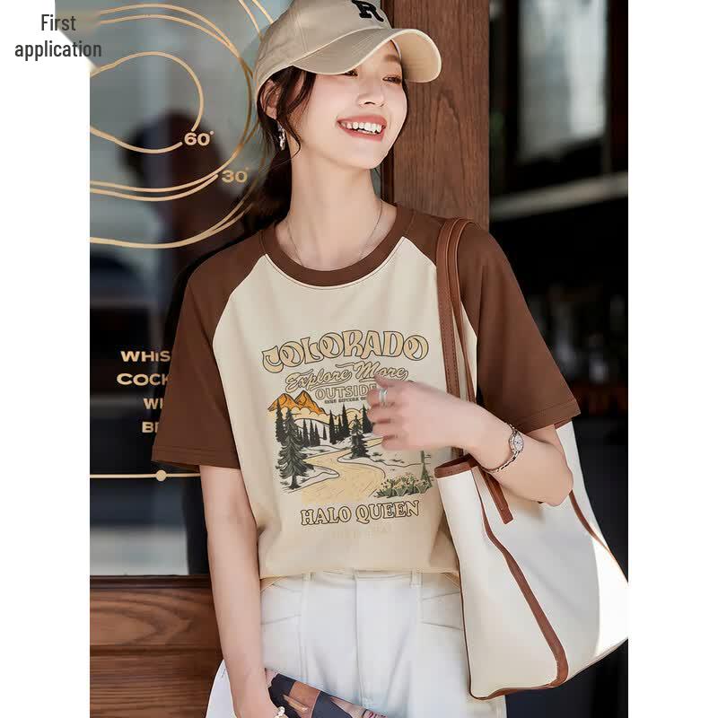 Women s Color Block Raglan Sleeve Printed T-Shirt XL