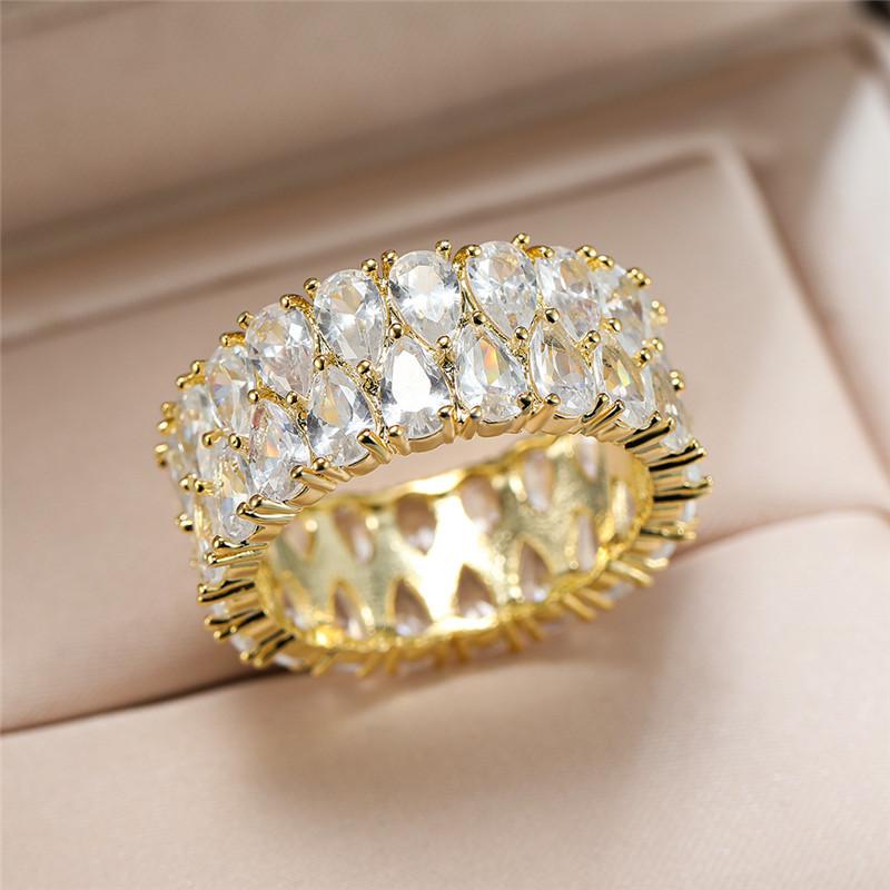 

Double row water drop rose gold white diamond zircon ring temperament advanced couple women s versatile jewelry no. 5 золотой