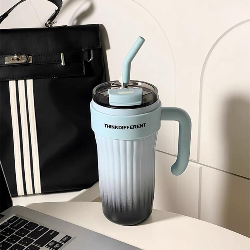 860ml Double Stainless Steel Vacuum Flask With Straw Large Capacity Leak-Proof Coffee Tea Cold Drink Bottle Car Thermal Mug