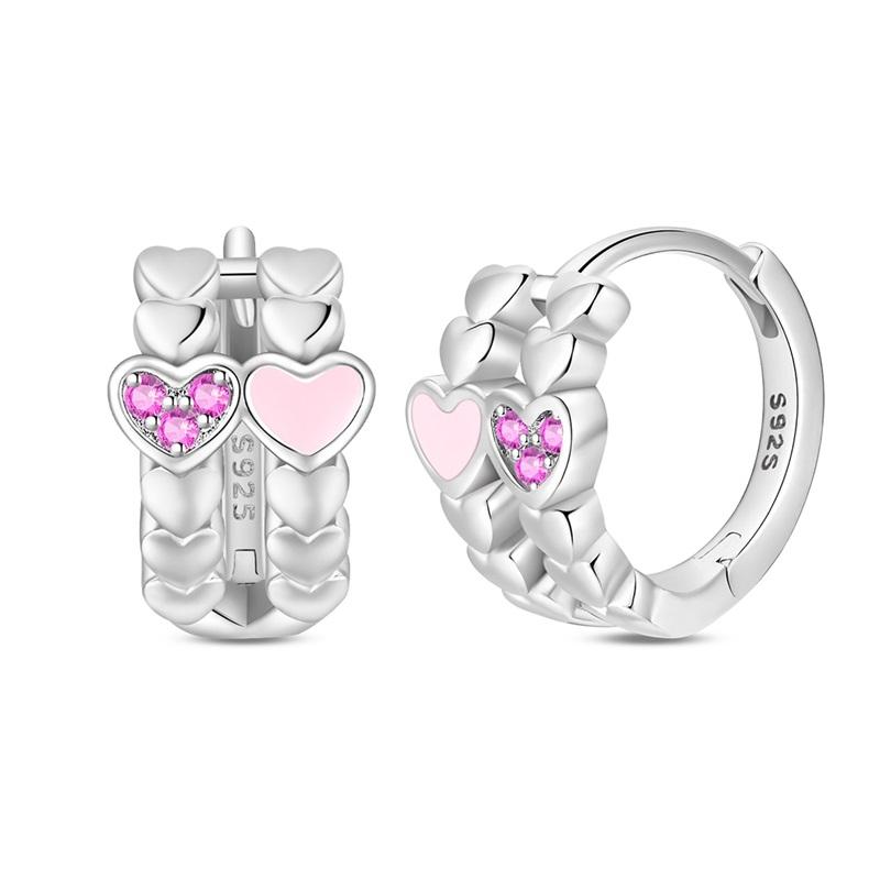 New 925 Silver Sparkling Pink Heart-Shaped Flower Women Earring Brilliant Wedding Engagement Star Earrings Jewelry Gift