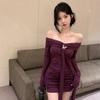 One-Shoulder Lavender Halter Dress - Trendy Autumn/Winter Hip-Hugging Style with Long Sleeves.