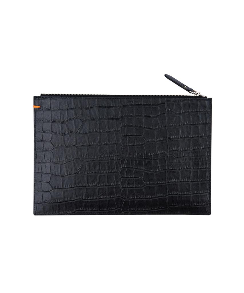 Lmn3011 Crocodile Embossed Clutch - Black