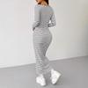 2026 Spring Fashion White Stripe Long Sleeve Sexy Square Colla Maxi Dress for Women Casual Skinny Straight Elastic Knit Dresses