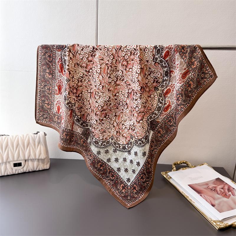 Retro Paisley Print Decoration Soft Foulard Bandana Cotton Feel Headscarf Spring Autumn Warm Wraps Women 65*65cm Square Scarves