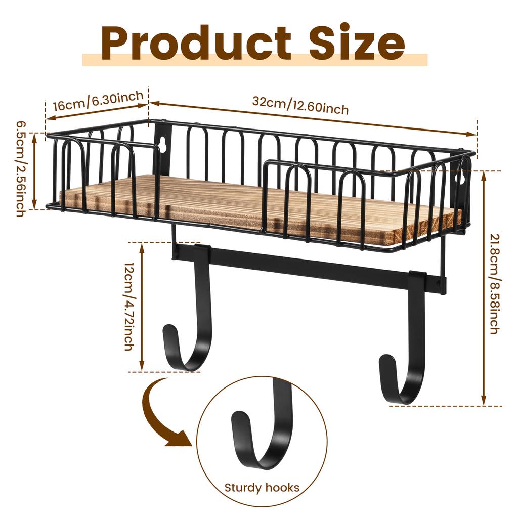 Ironing Board Hanger Wall Mount Ironing and Iron Board Hanger with Wood Storage Base Hooks Multifunctional Storage Holder Home