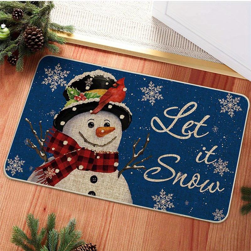 Christmas Element Printed Doormat Anti Slip and Anti Stain 100% Polyester Carpet Suitable for Front Door Living Room Bedroom Rug