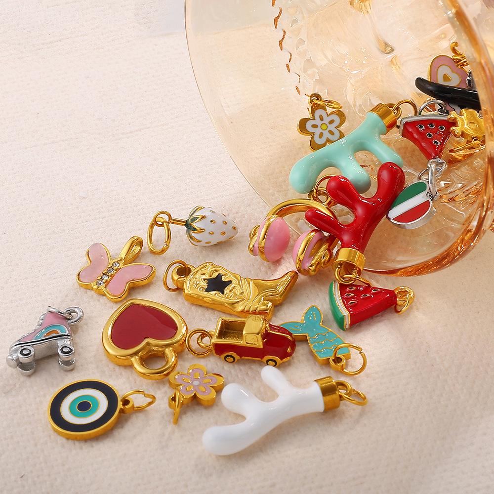 Creative Dripping Oil Colorful Three-Dimensional Diy Pendant Stainless Steel Gold-Plated Small Pendant Pendant Collection