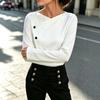 Spring and Autumn European and American temperament commuting elegant cross V-neck long-sleeved women's top solid color versatile casual T-shirt