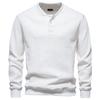 Herren Langarm Waffelstrick Henley Sweatshirt Lässiges Unifarbenes Oberteil