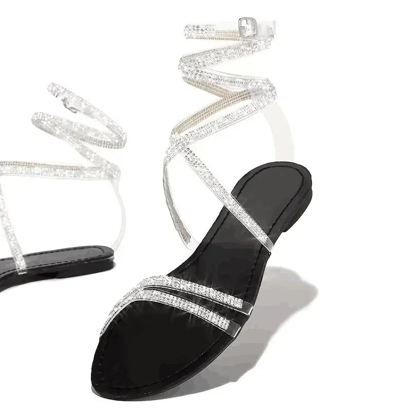 Sommer Damen einteilige farbige Diamantsandalen mit Fersenriemen Größe 43 Strass Damen Sandalen