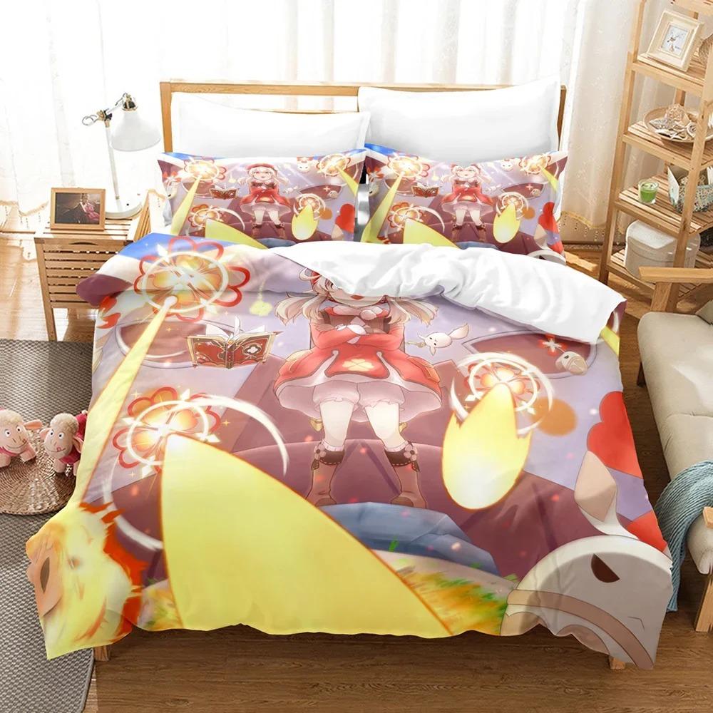 Cartoon Bedding Set Genshin Impact Game Kids 3d Duvet Cover Set Comforter Bed Linen For Children Boy Decor Bedclothes