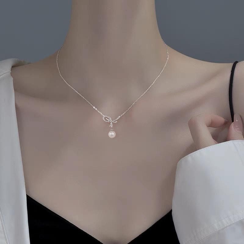 Pearl Necklace Female Bow Pendant Sweet Cute Girl Collarbone Chain Simple And Fresh For Girlfriend Premium Durable