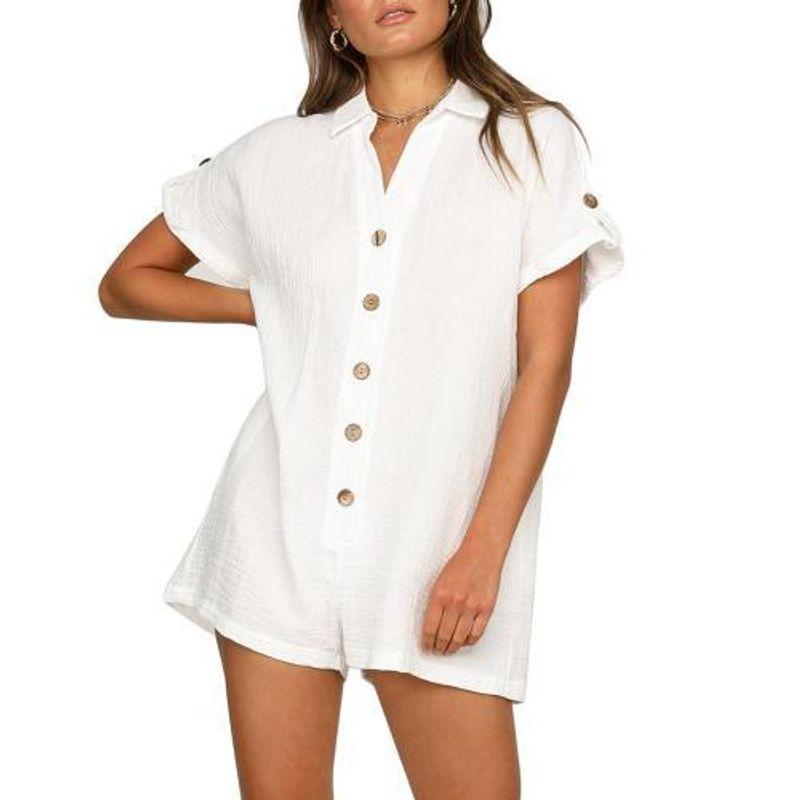 

Комбинезон-рубашка с длинным рукавом на пуговицах, лацканы, длинные рукава, комбинезон-рубашка на пуговицах white M