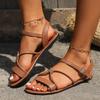Women's Shoes Summer New Crossover Strap Women's Shoes Casual Solid Flat Roman Sandals with Straight Buckles
