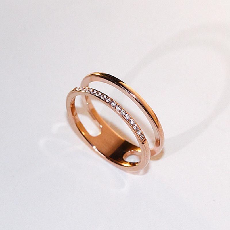 Titanium Steel Ring Rose Gold Zircon Couple Open Adjustable Finger Ring Fashion Jewelry