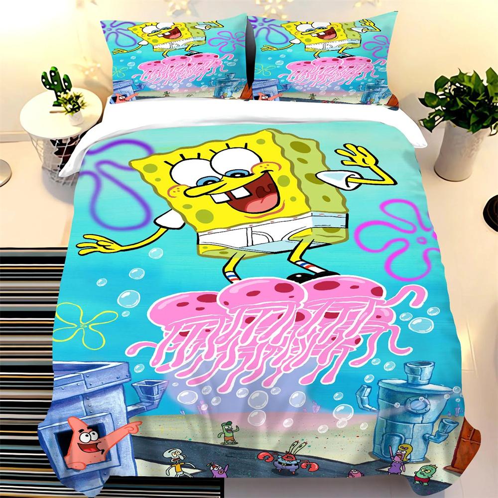 SpongeBob SquarePants Duvet Cover Set, Boy and Girl Duvet Cover Pillowcase, Cute Set, King Size Bedding Set 2/3 Piece Set