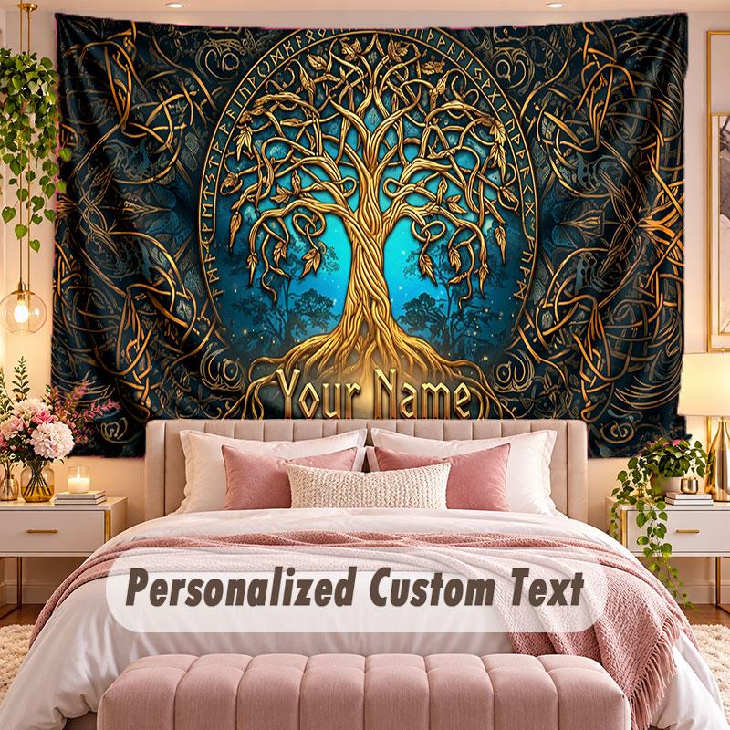 Tree of Life (194) Theme Wall Tapestry Customized With Name Text Personalized Hanging Tapestry For Bedroom Living Room Decor