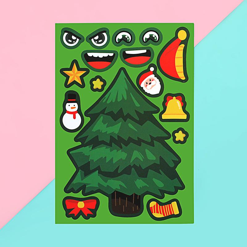 8/16Sheets Christmas Puzzle Stickers Santa Snowman Xmas Tree Make a Face Sticker Kids Party Favors Toy Gift New Year Decoration