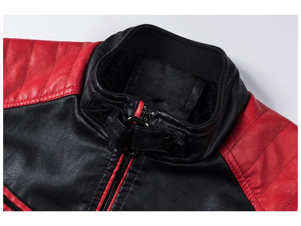 Męska Retro Patchworkowa Skórzana Kurtka Biker, Stójka, Ciepła, Jesień/Zima Casualowa Moda