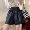 PU Leather Women’s High-Waist A-Line Shorts – Autumn/Winter 2025 Black Fashion Wide-Leg Casual Pants