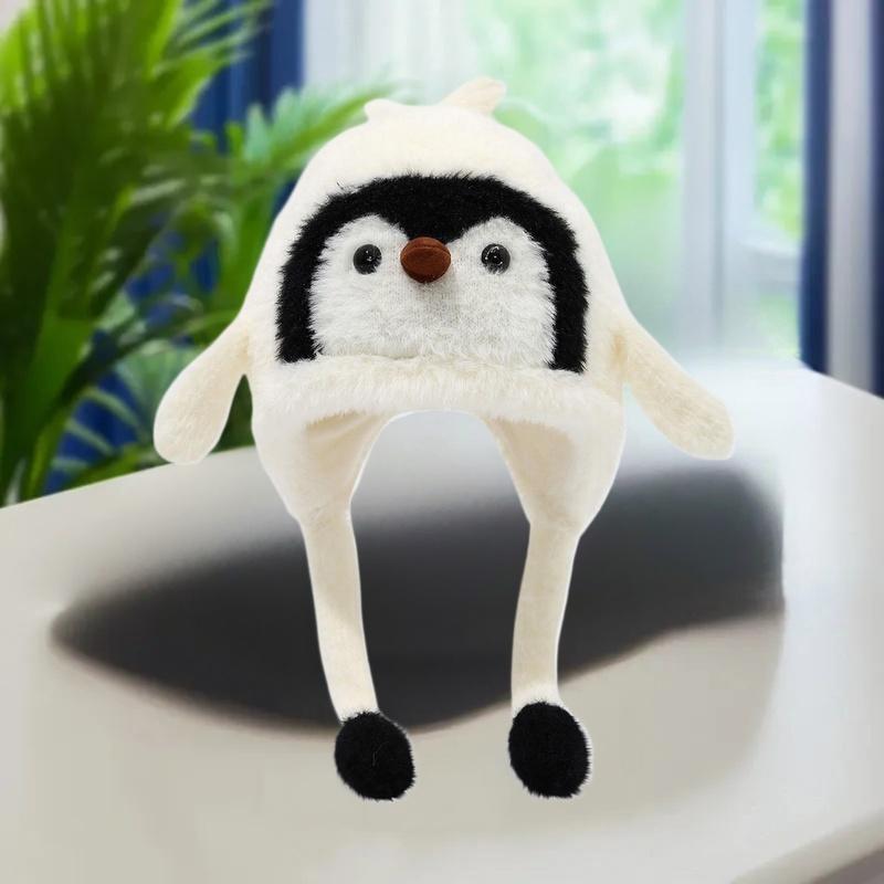 Cartoon Sweet Cute Penguin Ear Flap Hat Winter Outdoor Warm Thickened Plush Windproof Soft Pullover Hat Children's Gift