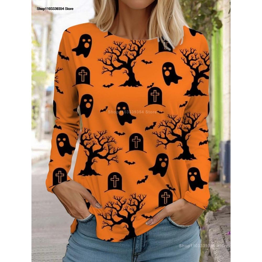 Halloween Women's long sleeved T-shirt Pumpkin 3D Printed Autumn Long