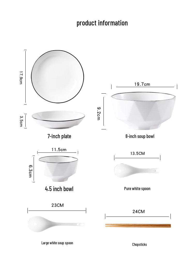 Nordic Style Ceramic Tableware Set: Couple's Rice Bowls & Plates for Two