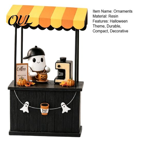 Handcrafted Resin Miniature Scene Halloween Ghost Coffee Bar Figurine, Spooky Statue for Tiered Tray Seasonal Ornament Shelf Desk Tabletop,