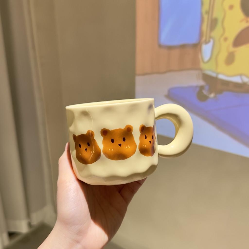 Birthday Gift Cute Little Bear Ceramic Cup for Boys and Girls Drinking Water Cup with Lid Spoon Couple Cup