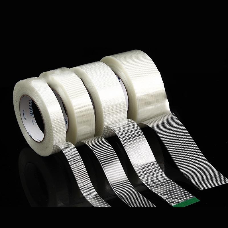 50M Commodity Grade Heavy Duty Transparent Reinforced Fiberglass Tape Stripe Grid Mesh Heat-Resistant Packaging Tape