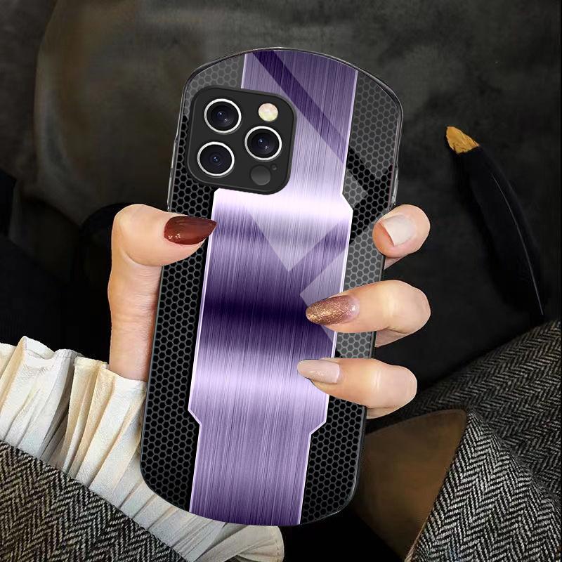 Mesh Metallic Black For IPhone 16 Pro Max 11 12 Mini 13 14 P Lus 15 Plus 7 8 Se 2020 X Xs Elliptical Tempered Glass Phone Case