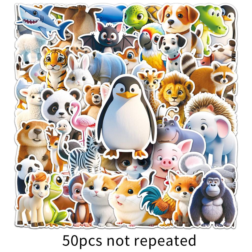50 3D Animal Graffiti Stickers Personalized Creative Cartoon Animal Decoration Water Cup Mobile Suitcase Stickers