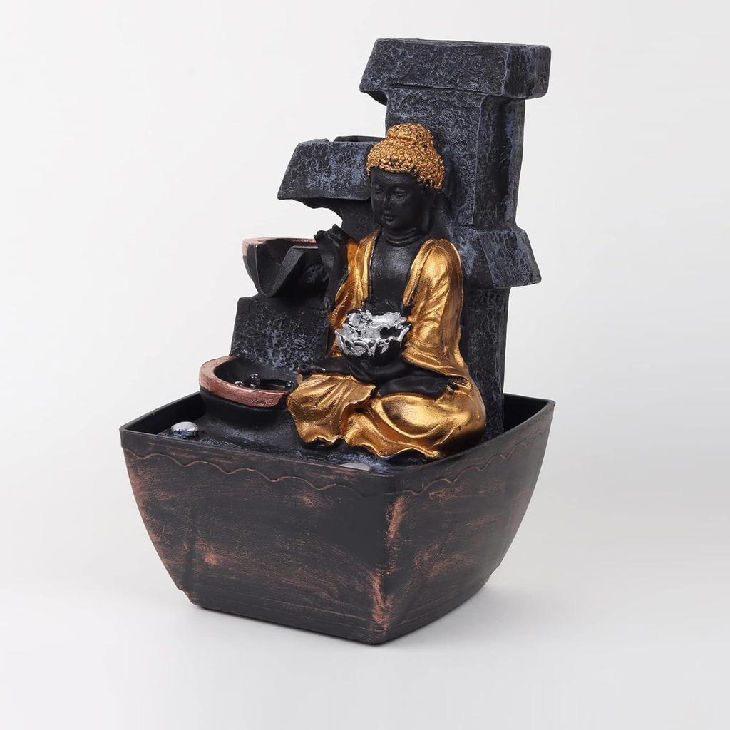 3 Step Buddha Fountain Indoor Home Decor Polyresin Indoor/Outdoor Water Fountains with LED Lights, Home Decor, Decoration