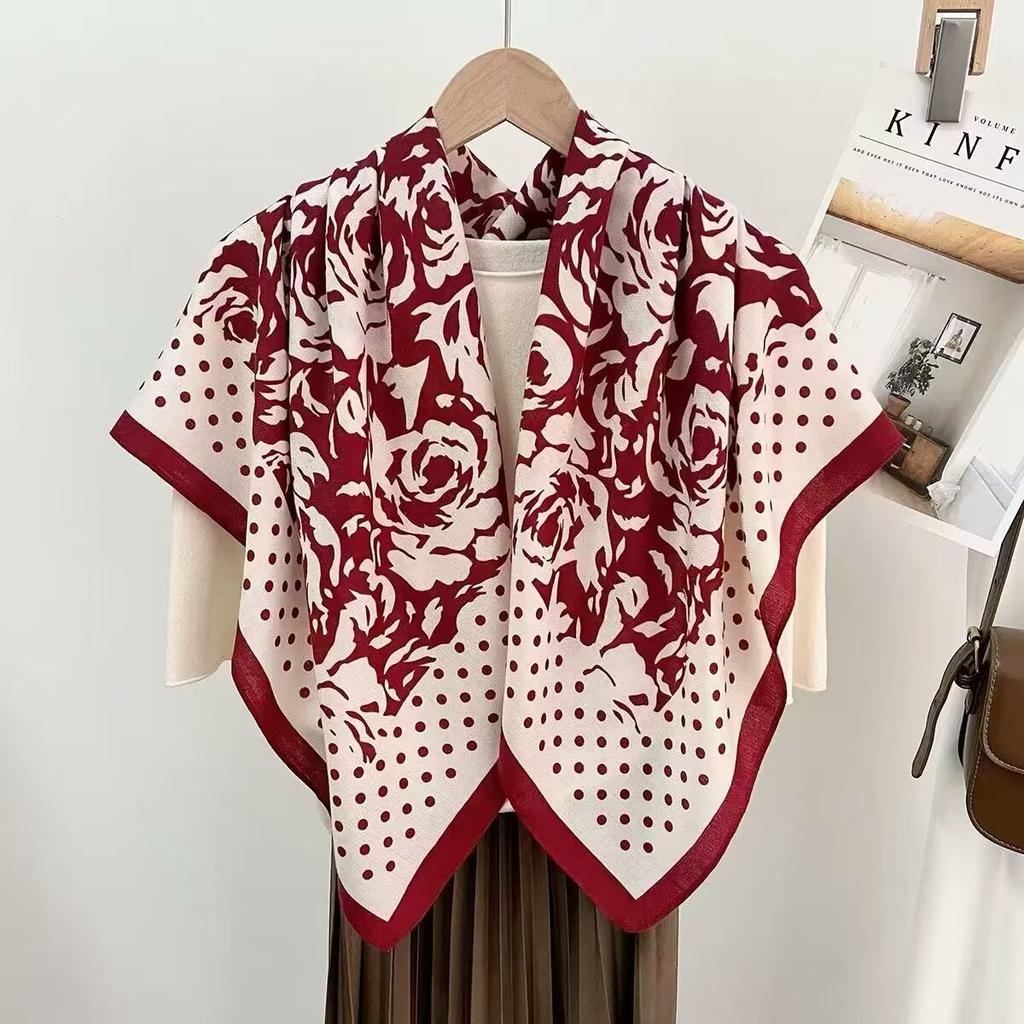 New 91 foreign style scarf women's high-end silk scarf square scarf cotton and linen headscarf spring and autumn fashion shawl thin scarf sun