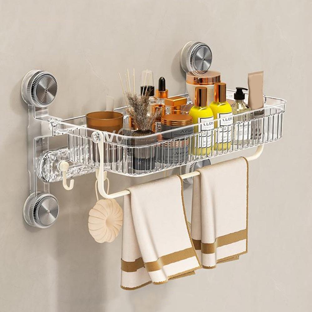 Wall Mounted Suction Cup Bathroom Shelf Large Capacity Shower Organizer  Bathroom