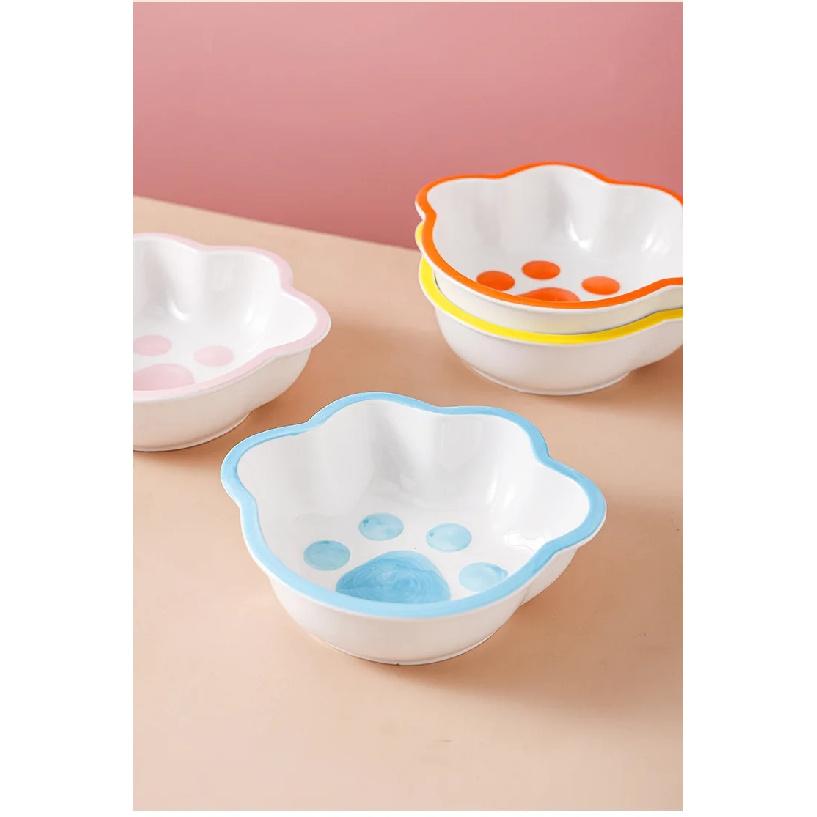 Ceramic Cat Claw Pattern Bowl Dog Drinking Water Food Bowls Anti Overturning Neck Protection, Lovely Pet Articles, 1Pc
