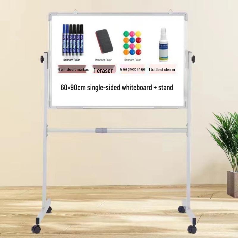 Dual-Sided Magnetic Whiteboard & Blackboard, Mobile Stand, Erasable, for Home, Office, or Classroom.