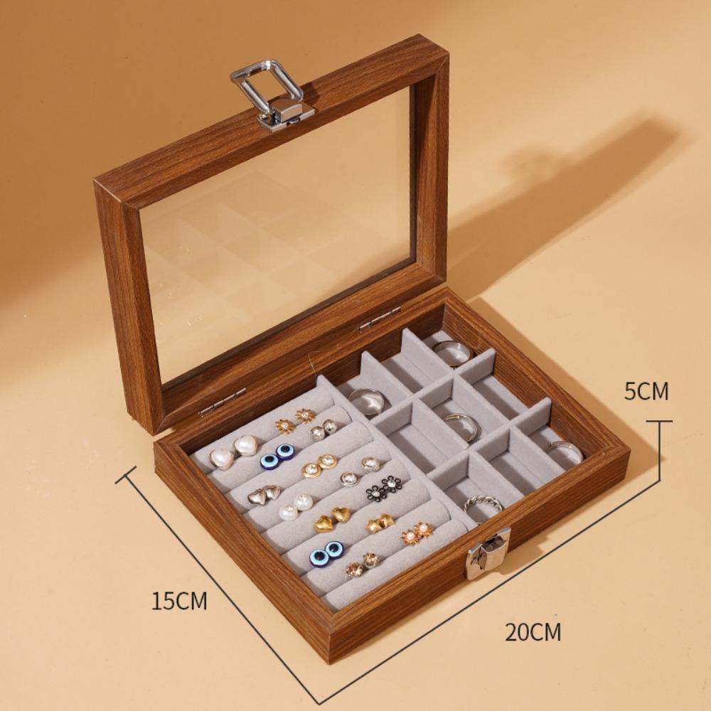 Dustproof Jewelry Box Walnut Color Jewelry Display Box Vintage Ring Necklace Storage Box  Bracelets