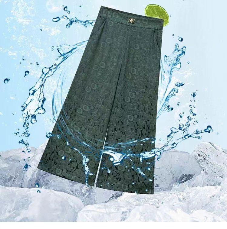 High-Waisted Summer Jacquard Wide-Leg Cropped Pants for Women - Stylish, Loose, Casual Fit
