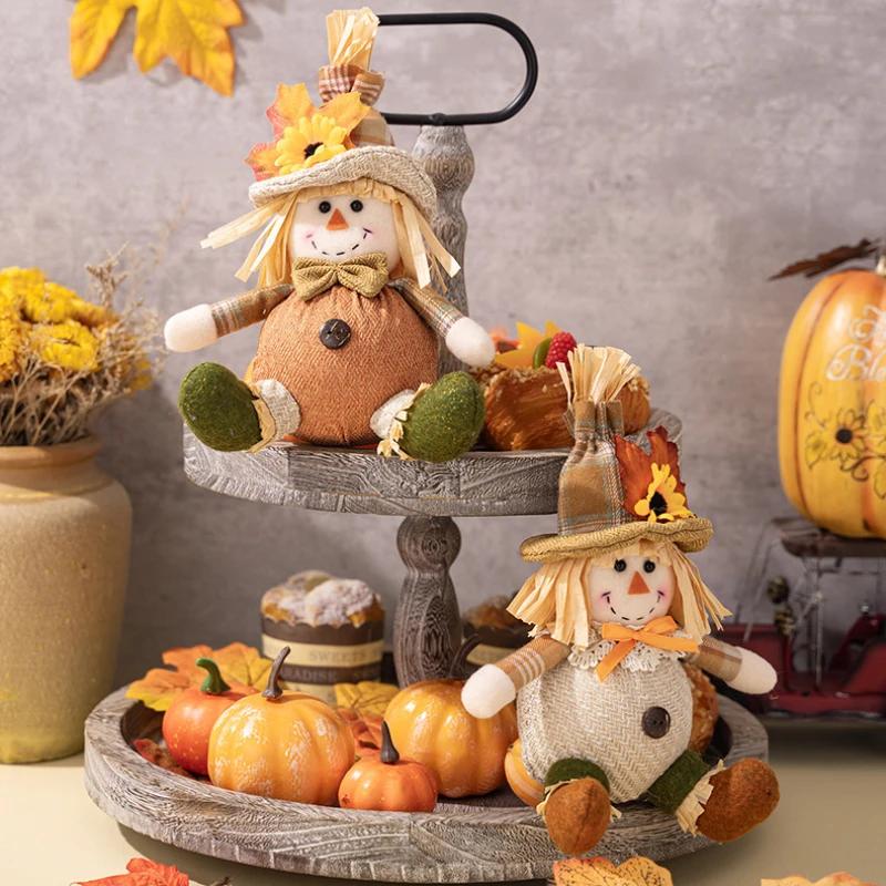 Thanksgiving Scarecrow Doll Pendant Maple Leaf Straw Hat Dwarf Doll Home Plush Decorative Ornament Thanksgiving Party Decor Gift