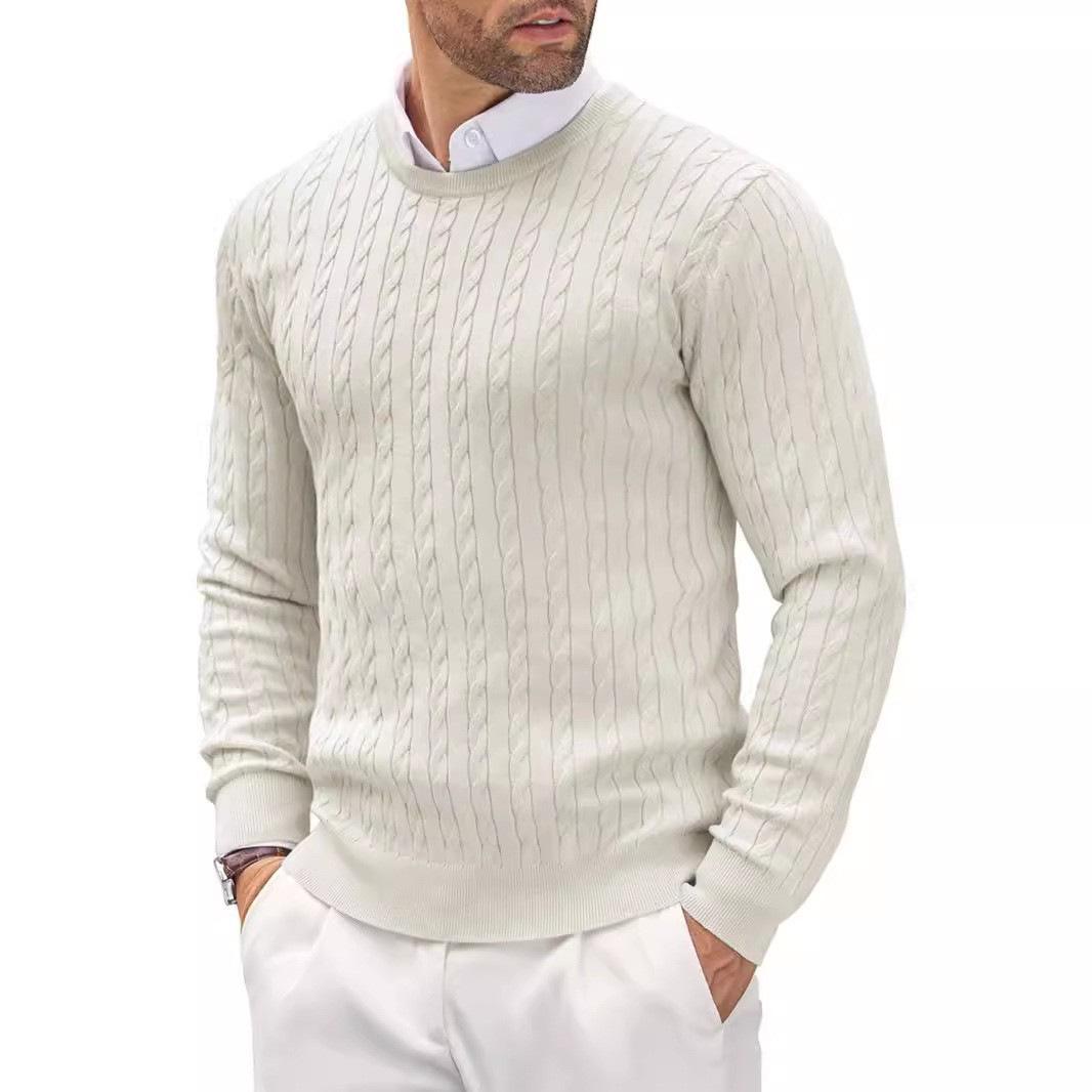 Men s Round Neck Slim Fit Cable Knit Sweater - Autumn/Winter Collection XXXL белый